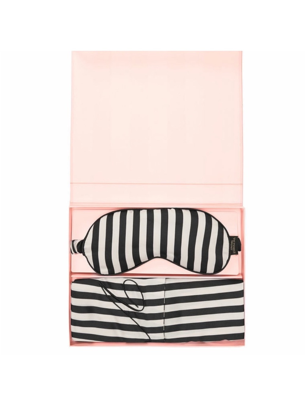 Victoria’s Secret Satin EYEMASK & PILLOWCASE SET / MASQUE Black Stripe NEW